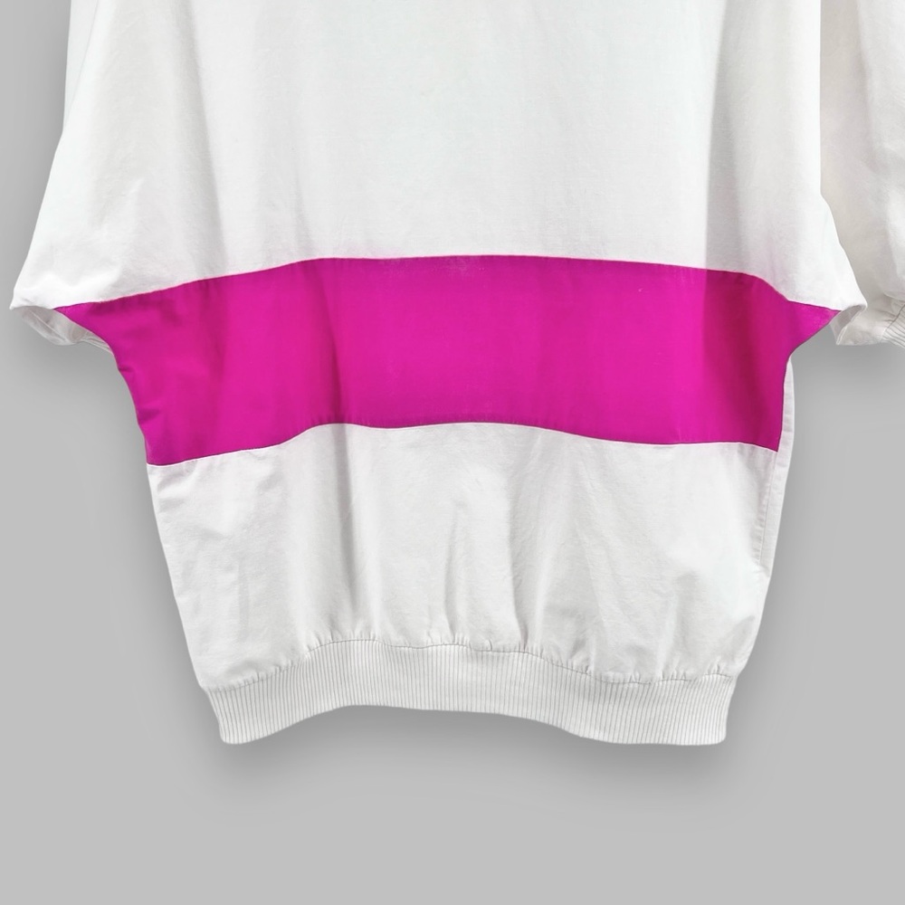 Vintage 80s Asher III Color Block Top Sz M White Pink Cotton Linen Retro Street - Picture 4 of 16
